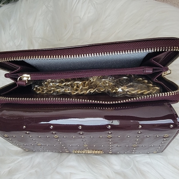 NWT Patent Leather Wine Red and Gold Studded Roccobarocco Wallet and Clutch - Picture 5 of 7